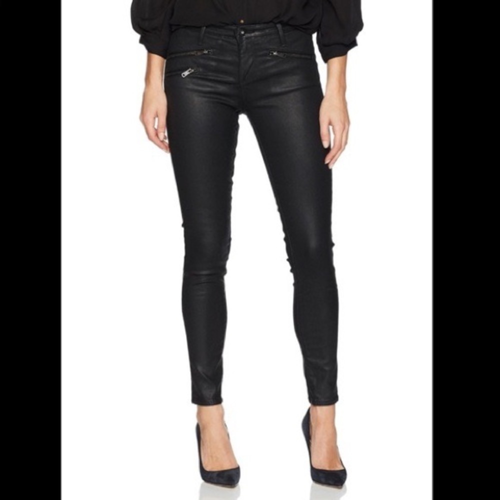 AG Adriano Goldschmied Black Coated LTT- SBA Legging Ankle Moto Skinny Jean EUC